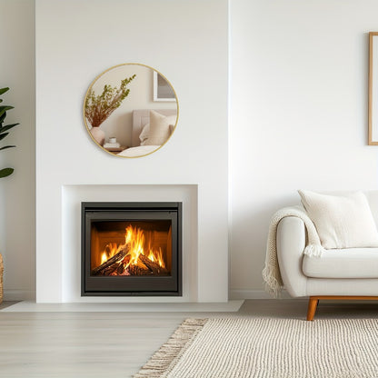 Round Metal Wall Mirror Matte Black & Gold Frame, Easy-to-Hang Modern Decorative Mirror for Entryway Bathroom Living Room Dresser Bedroom Wall Decor