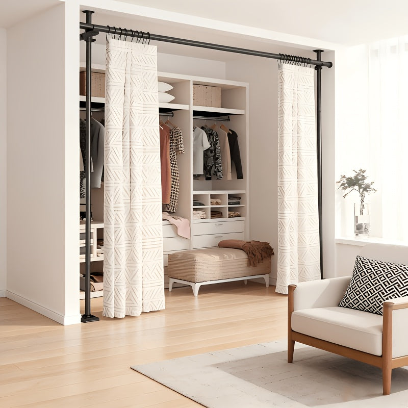 Room Divider for Room Separation, Tension Curtain Rods No Drilling, 4-10Ft(H) 28-114Inch(W) Adjustable Temporary Privacy Wall Divider, Heavy Duty Freestanding Space Partition Separator, Black, White