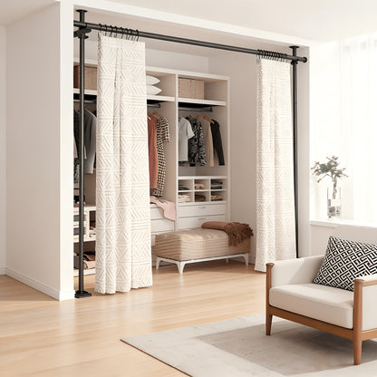 Room Divider for Room Separation, Tension Curtain Rods No Drilling, 4-10Ft(H) 28-114Inch(W) Adjustable Temporary Privacy Wall Divider, Heavy Duty Freestanding Space Partition Separator, Black, White