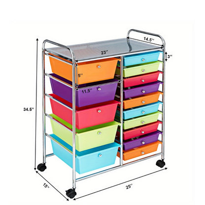 15-Drawer Metal Rolling Storage Cart with Locking Wheels and Added Privacy for Bathroom detail image