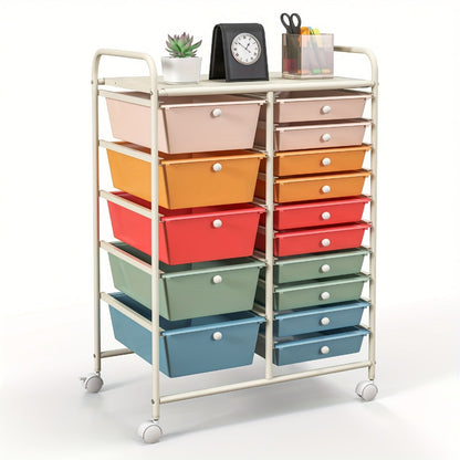 15-Drawer Metal Rolling Storage Cart with Locking Wheels and Added Privacy for Bathroom detail image - detail view 5