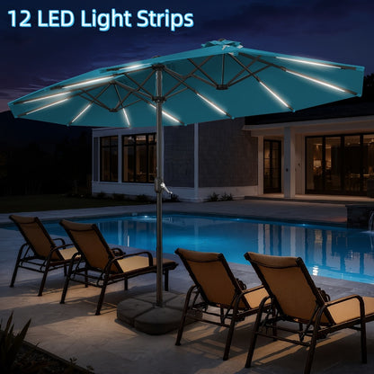 15-Foot Solar LED Patio Umbrella with LED Lighting, Outdoor Market Umbrella detail image - detail view 11
