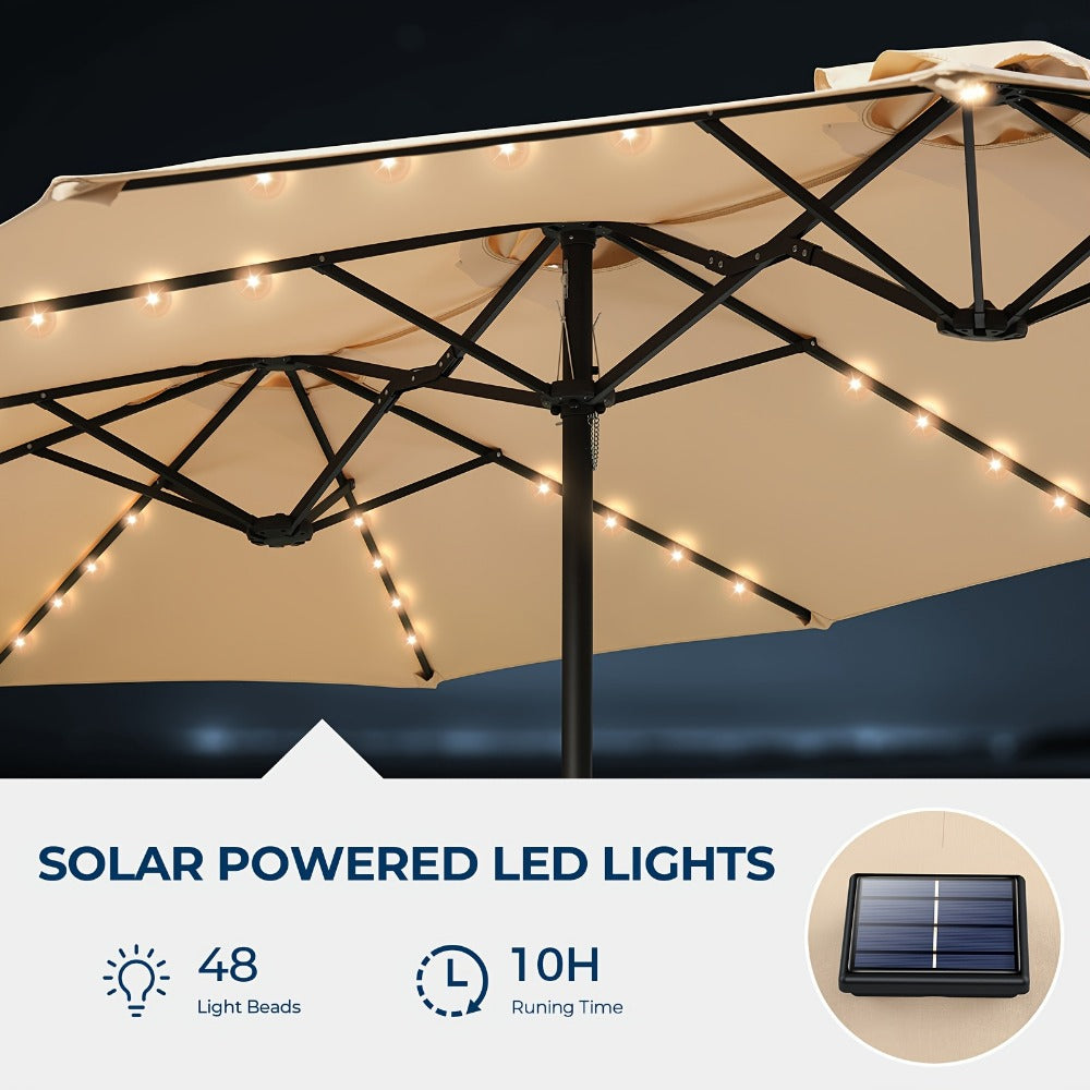 15-Foot Solar LED Patio Umbrella with LED Lighting, Outdoor Market Umbrella detail image