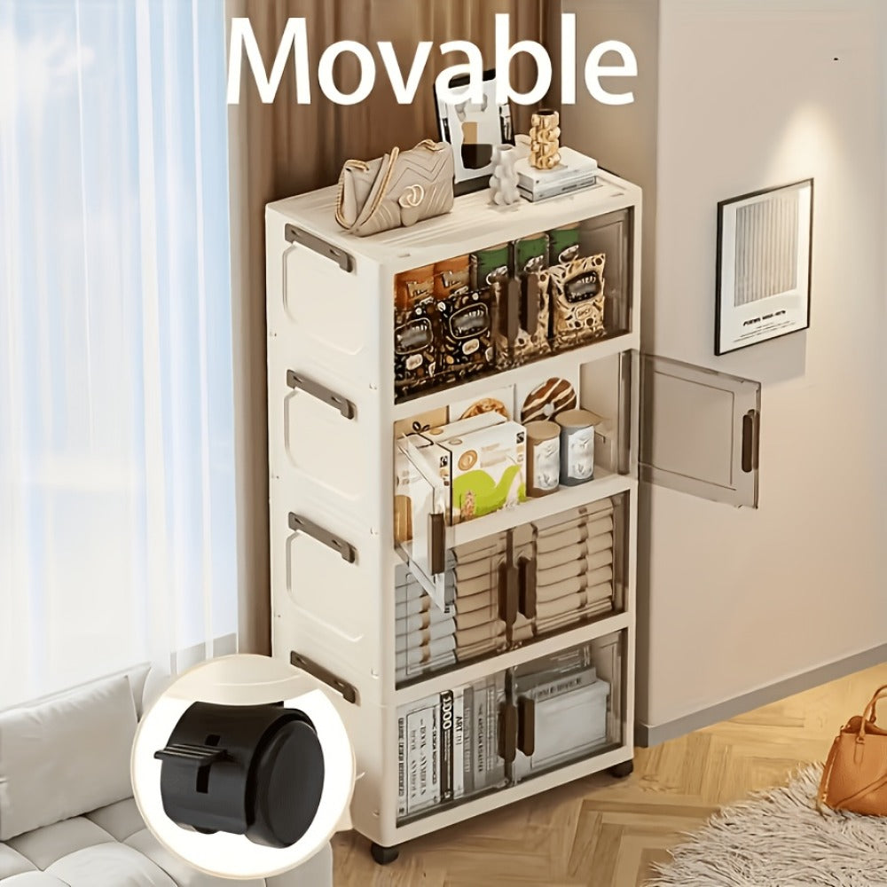 Folding Storage Cabinet with Lids & Wheels – Collapsible Stackable Plastic Storage Bins for Closet, Bedroom, Living Room & Home Office, 3, 4 or 5 Layer Foldable Organizer