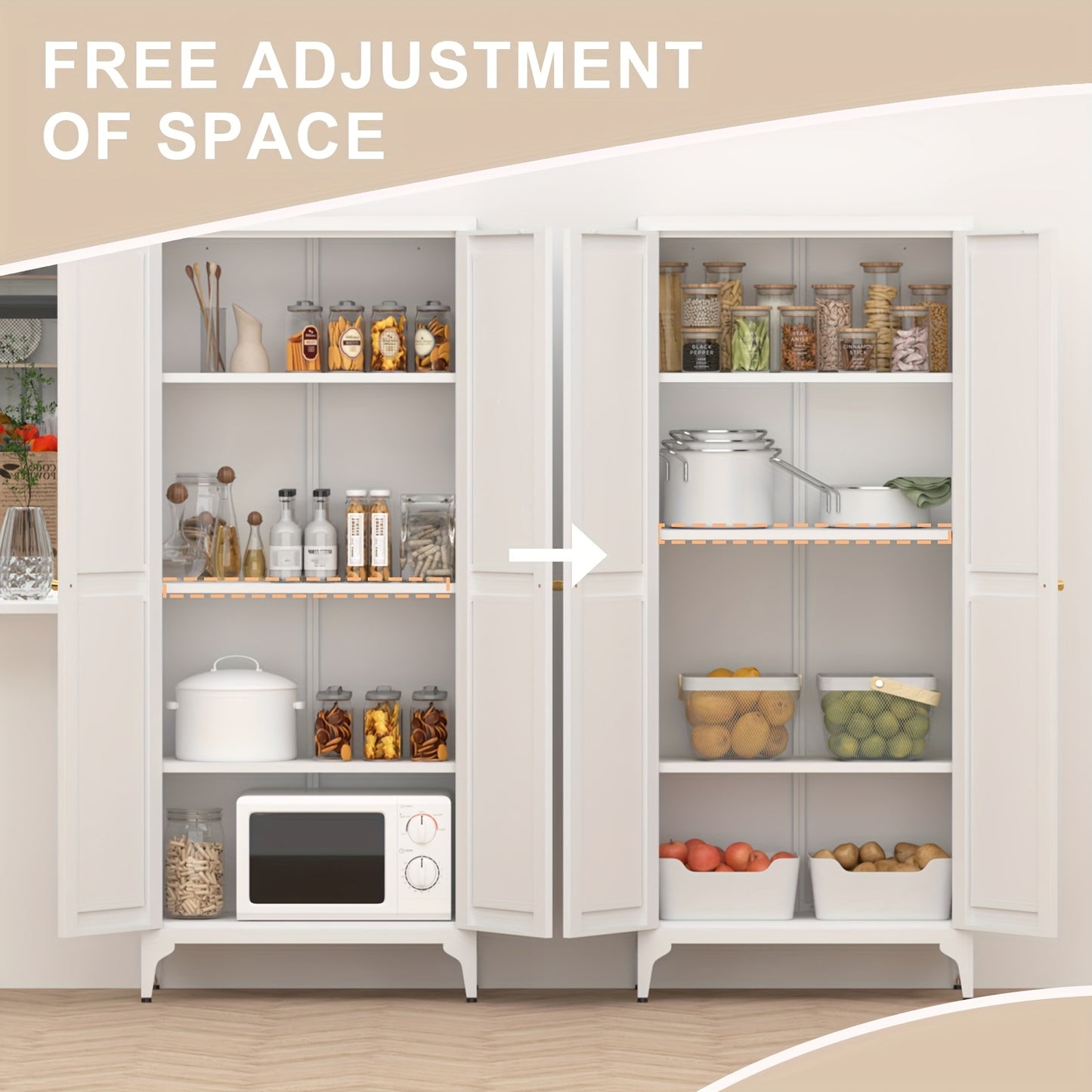 Metal Storage Cabinet, Metal Kitchen Pantry Cabinet, Food Pantry Storage Cabinets With Doors And Shelves, Large Steel Storage Cabient For Dinning Room, Laundry Room, White/Black