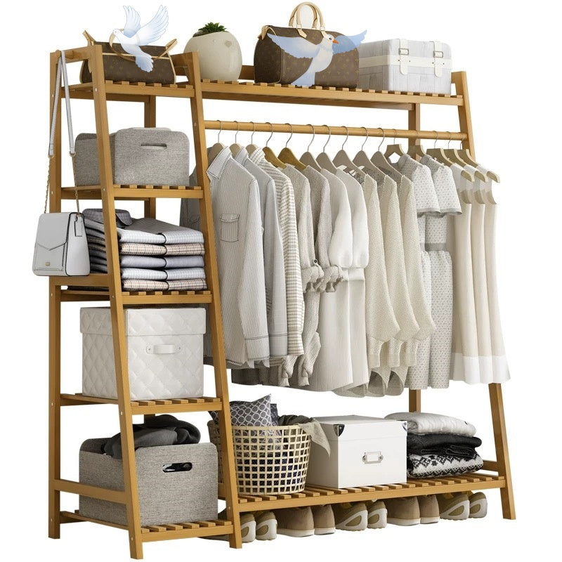A multi capacity storage rack with brown and brown options, equipped with 5 side storage racks. A hat rack with shelves and bags is suitable for home storage, and a side hat hook is suitable for bedroom and hat room storage Specifications: with bag or wit