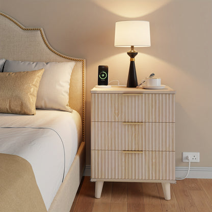 [Nightstand with Charging] Set of 1 Or 2 Nightstand with Charging Station, Side Table with 3 Drawers, Bedside End Table with 2 USB Ports And 2 AC Outlets, Night Stand for Bedroom, Small Dresser for Small Spaces