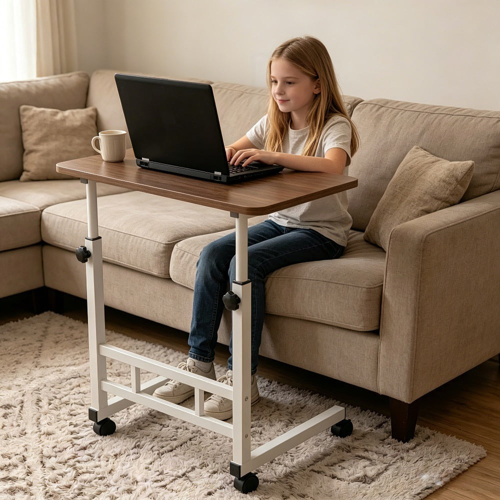 Height Adjustable Computer Desk with Storage Shelf & Wheels – Mobile Rolling Desk for Home Office, Small Space Study Workstation