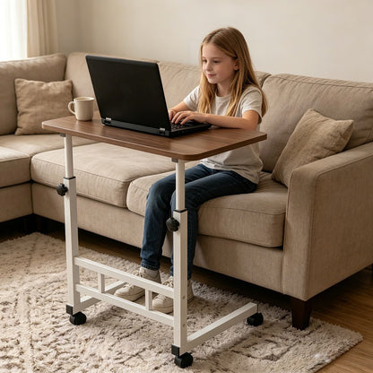 Height Adjustable Computer Desk with Storage Shelf & Wheels – Mobile Rolling Desk for Home Office, Small Space Study Workstation