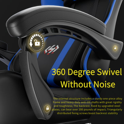 Ergonomic Gaming Chair with Spring Cushion, Retractable Footrest, Headrest & Lumbar Support, PU Leather Swivel Computer Desk Chair for Office & Gaming