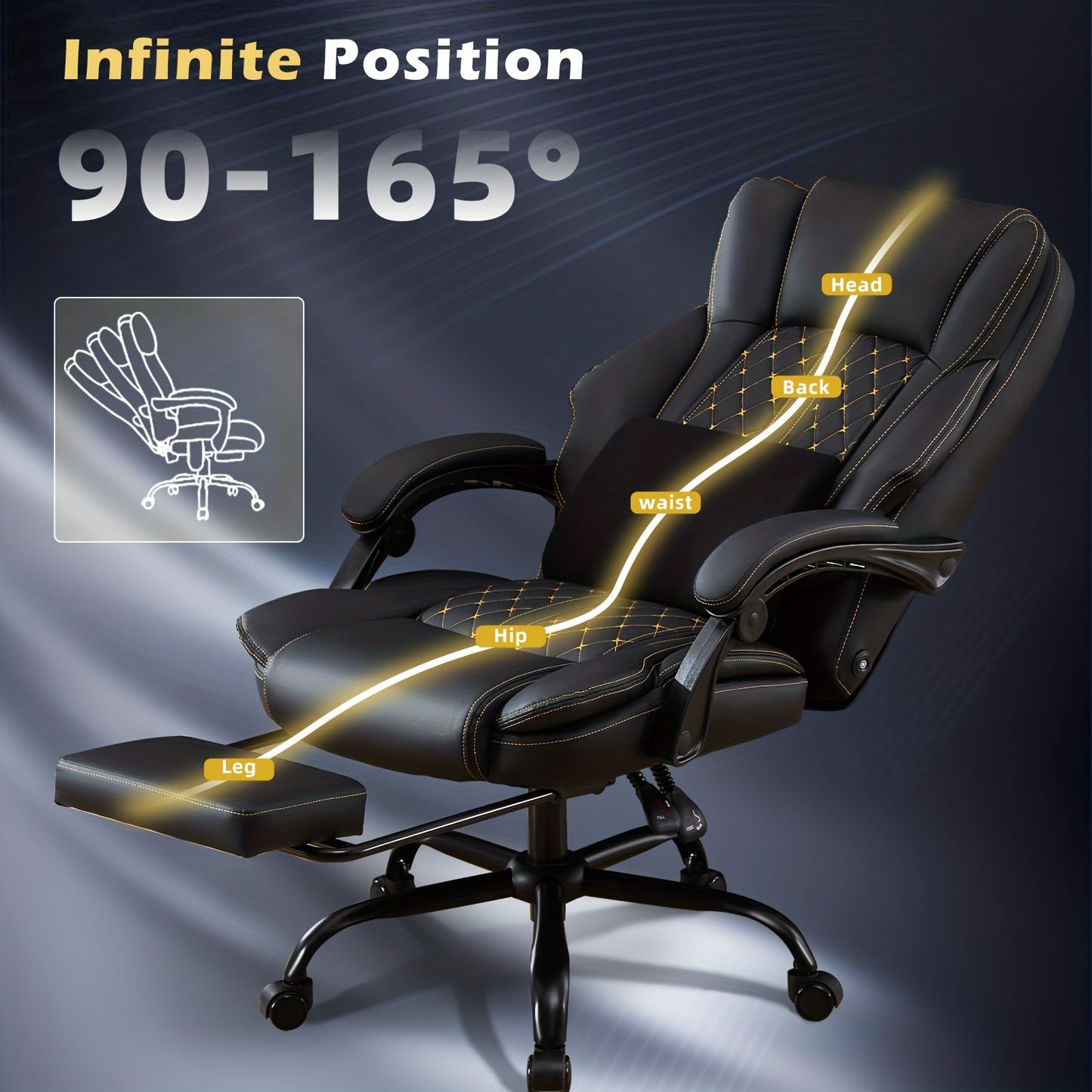 Big And Tall Office Chair, Leather Executive Office Chair with Foot Rest for Heavy People, Wide Ergonomic Comfy High-Back Reclining Computer Chair, Swivel Rolling Wheels And Padded Lumbar Support