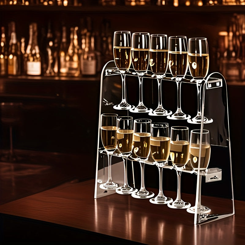 1pc 2-Tier Transparent Acrylic Champagne Glass Holder - 10-Hole Hanging Rack for Home Bar, Party, Restaurant - Space-Saving Countertop & Wall-Mountable Display Organizer, Champagne Decor, Party Drink Accessory, Sleek Drinkware, Polished Finish