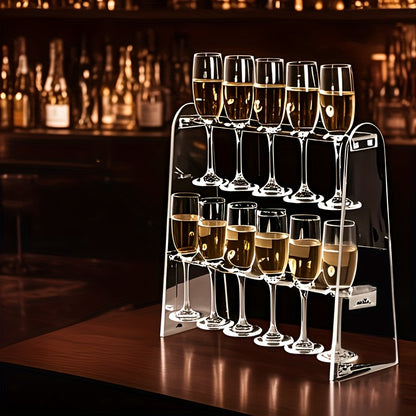 1pc 2-Tier Transparent Acrylic Champagne Glass Holder - 10-Hole Hanging Rack for Home Bar, Party, Restaurant - Space-Saving Countertop & Wall-Mountable Display Organizer, Champagne Decor, Party Drink Accessory, Sleek Drinkware, Polished Finish