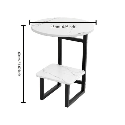 Modern Luxury Wrought Iron and Wood Hybrid Side Table with White Marble-patterned Top - Space-saving Sofa/bedside Coffee Table with Storage Shelf, Black Metal Frame and MDF Base, Compact Portable Design, Easy Assembly Suitable for Small Spaces