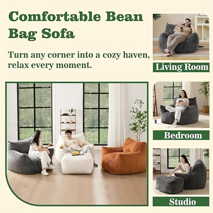 Modern Extra-Large Adult Bean Bag Chair with Footrest, Ergonomic Design, New Fat Cat-Shaped Sofa, Removable And Washable Sofa Cover, Perfect for Leisure, Reading Or Gaming, Suitable for Living Rooms, Bedrooms, Dormitories, Apartments, And Offices