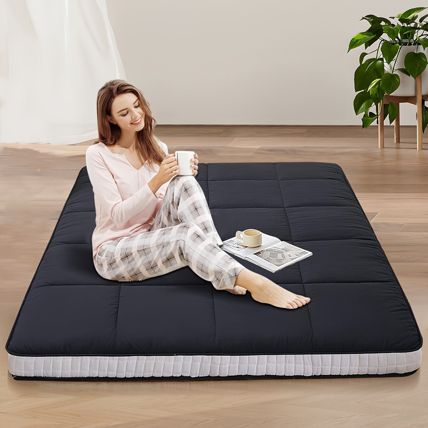 LILYPELLE Japanese Floor Mattress Futon Mattress, Foldable Mattress, Roll Up Mattress Sleeping Tatami Mat Floor Lounger Guest Bed, Easy to Store And Portable for Camping Couch