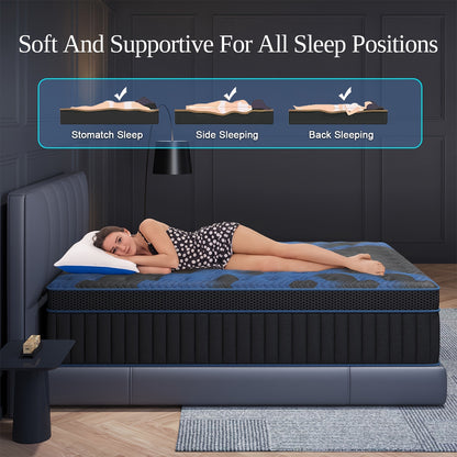 [Gel Memory Foam Mattress] 12/14 Inch Gel Memory Foam Mattress Hybrid Pocket Spring Twin Full Queen King Bed Mattress In A Box, Euro Top Medium Firm for Back & Lumbar Support, Individual Pocket Spring Bed for Motion Isolation & Fiberglass Free