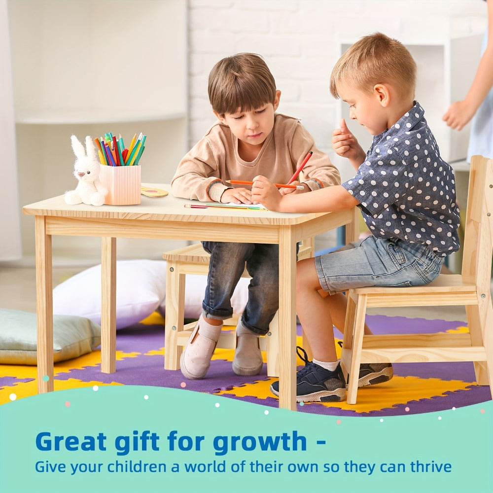 Solid Wood Toddler Table And Chair Set, Ergonomically Designed Kids Table And Chairs for Arts, Crafts, Reading, Preschool, Kindergarten, Playroom, Great Growth Present for Children