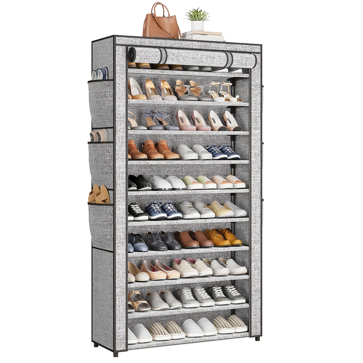 10-Tier Shoe Storage Organizer, Shoe Rack, Shoe Storage Cabinet, Large Capacity 50-56 Pairs Tall Shoe Shelf Free Standing Storage Cabinet Entryway Closet, Dustproof Floor Standing Storage Cabinet with Easy Assembly, for Halloween And Christmas