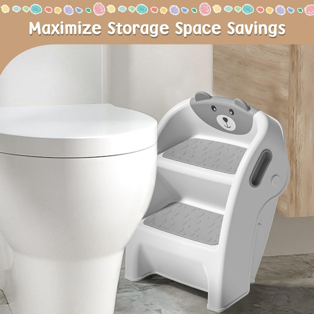 Foldable 2-Step Kids Step Stool with Handle & Non-Slip Design, Toddler Step Stool for Bathroom Sink Kitchen Bedroom Counter, Lightweight Portable Child Safety Stool