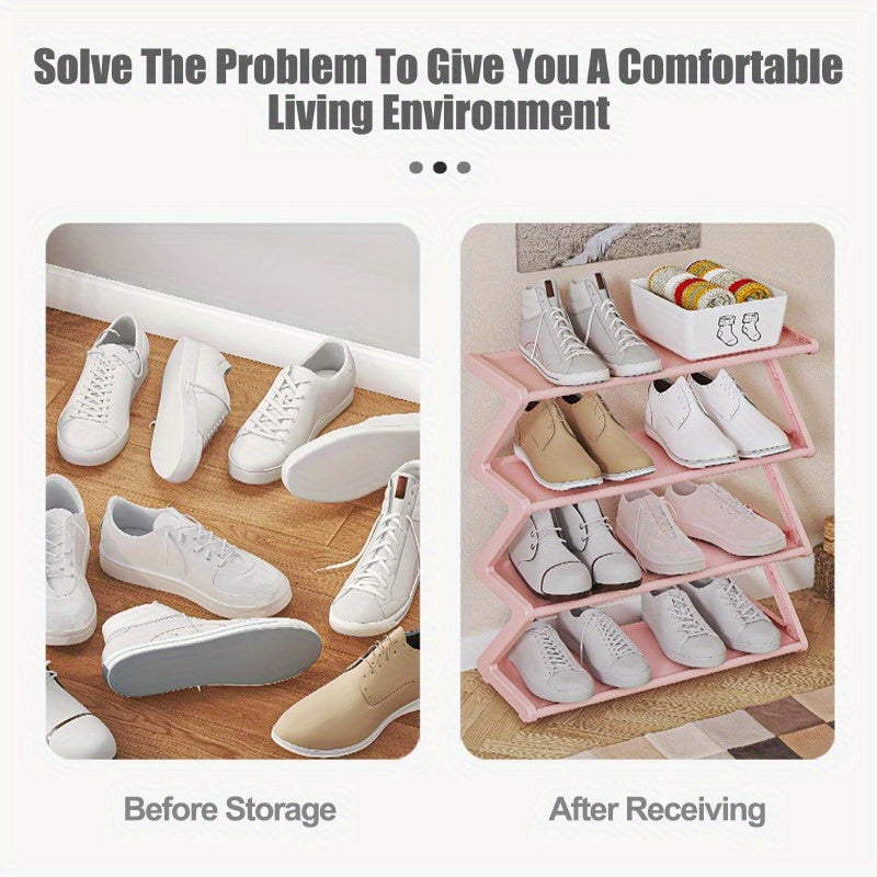 1pc Plastic Material Large-Capacity Z Design Non-Woven Shoe Rack, Easy to Install And Foldable, Strong Load-Bearing Capacity, Foyer Shoe Rack, Suitable for Shoe Storage And Finishing at The Door of The Family, Saving Space