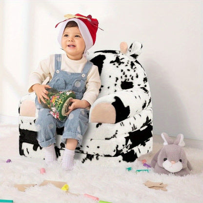 Kids Foldable Sofa Chair, Soft Plush Milk Cow Pattern 2-in-1 Flip Open Children's Lounger, Removable Washable Cover, Lightweight Comfy Animal Chair for Boys & Girls Reading Nook