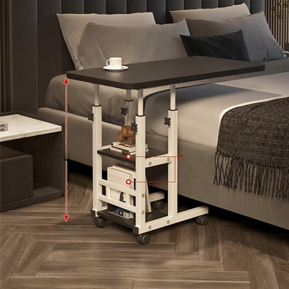 Over-Bed Table with 2-Tier Storage Rack Rolling Mobile Bedside Table for Sofa Bed Laptop Snacks Metal Frame Smooth Wheels Space-Saving Nightstand
