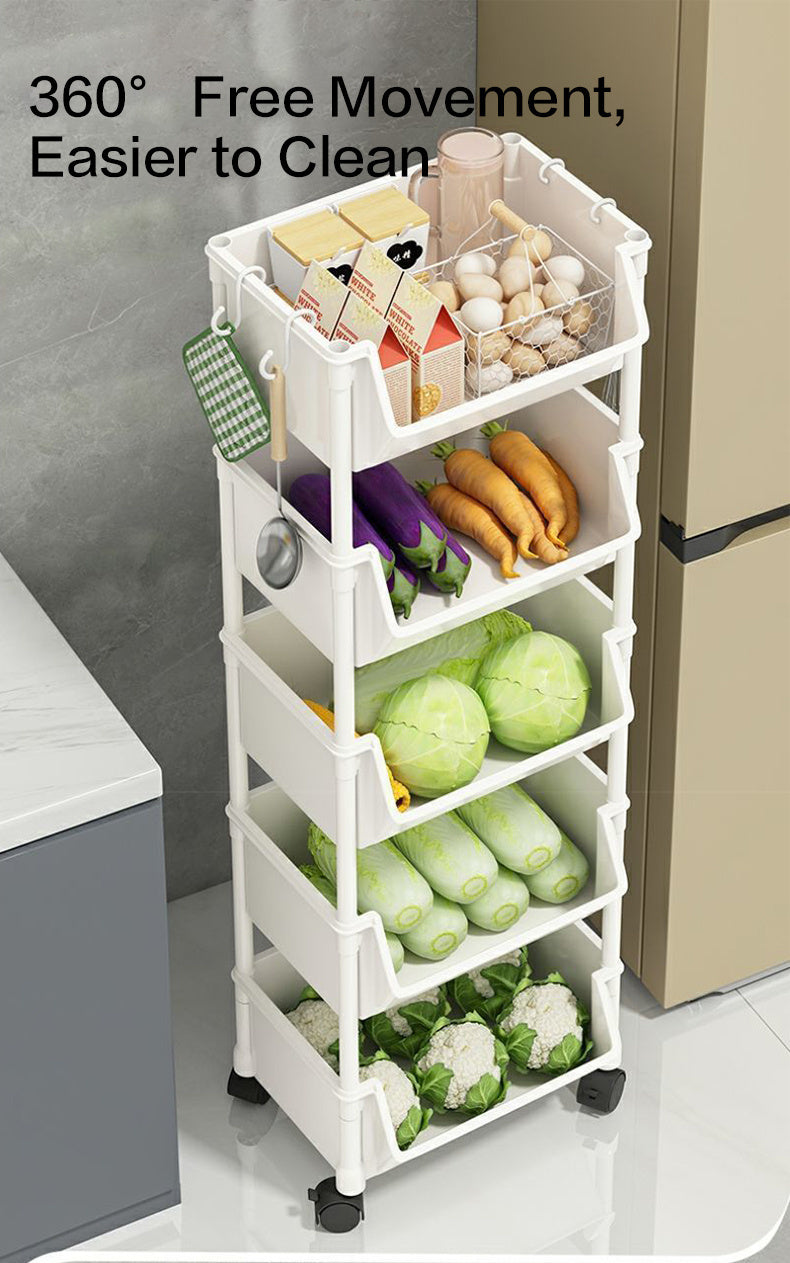 Rolling Cart Organizer, Kitchen Storage Shelf with Lockable Wheels, for Living Room Office Bathroom Garage Narrow Spaces