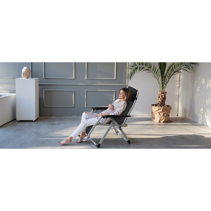 [Indoor/Outdoor Recliner] Zero Gravity Recliner, Foldable Headrests, Recliner With Cup Holder Tray And Detachable Cushion, Indoor/Outdoor Foldable Recliner, Black/Gray