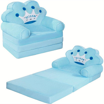 2-in-1 Kids Sofa Lounger with Pillow and Armrests Foldable Toddler Couch Memory Foam Plush Machine Washable Cover Kids Room Seating Pink Purple Blue Holiday Gift