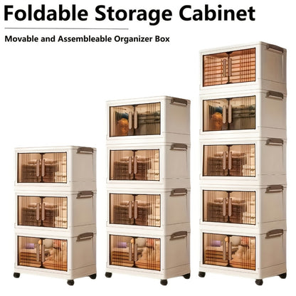 Folding Storage Cabinet with Lids & Wheels – Collapsible Stackable Plastic Storage Bins for Closet, Bedroom, Living Room & Home Office, 3, 4 or 5 Layer Foldable Organizer