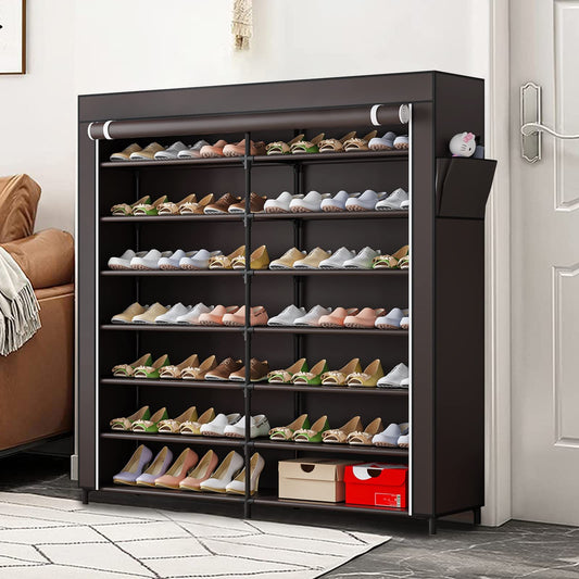 Shoe Rack 7-Tier Storage Organizer 42 Pairs Portable Double Row with Dustproof Cover Non-Woven Shoe Storage Cabinet - Maximize Space & Organization - For All Shoe Types - Ideal for Small Apartments & Closets - Great Gift for Homeowners