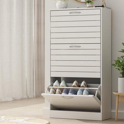 Modern 3-Tier Shoe Storage Cabinet with 3 Flip-Down Drawers & Ventilated Louver Doors - Hardwood MDF Entryway Organizer, Space-Saving Design for Hallway, Living Room, Bedroom - Easy Assembly, Large Capacity Shoe Rack, Shoe Storage Box, Hallway Organizer,