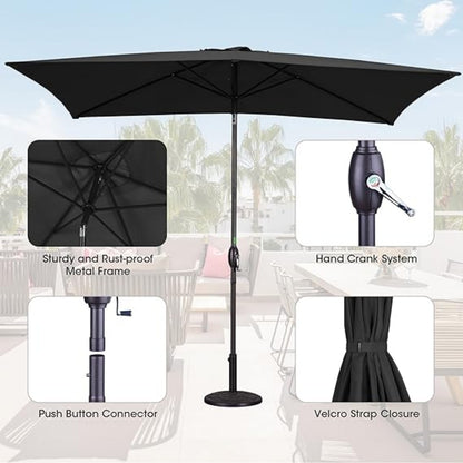 Outdoor 6.5 X 10ft Rectangular Patio Umbrella Aluminum Pole, Outdoor Table Market Umbrella with Crank, 6 Steel Ribs, Polyester Canopy