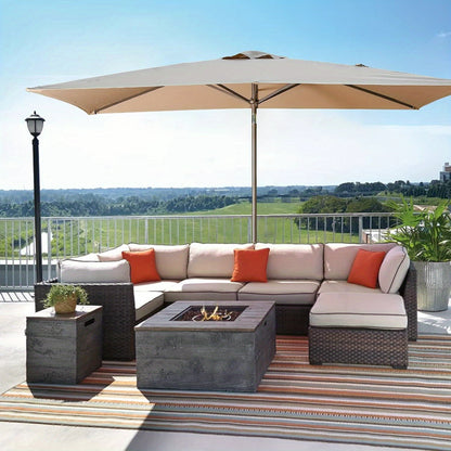 Outdoor 6.5 X 10ft Rectangular Patio Umbrella Aluminum Pole, Outdoor Table Market Umbrella with Crank, 6 Steel Ribs, Polyester Canopy