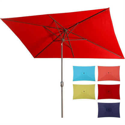 Outdoor 6.5 X 10ft Rectangular Patio Umbrella Aluminum Pole, Outdoor Table Market Umbrella with Crank, 6 Steel Ribs, Polyester Canopy