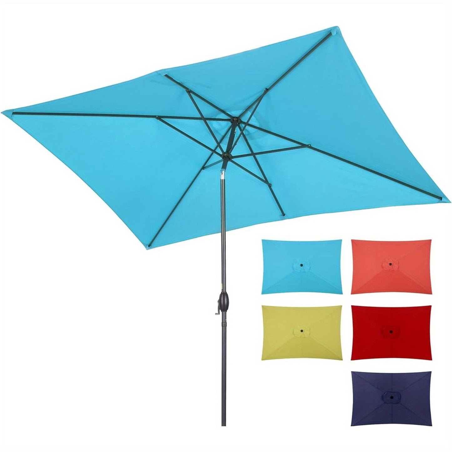 Outdoor 6.5 X 10ft Rectangular Patio Umbrella Aluminum Pole, Outdoor Table Market Umbrella with Crank, 6 Steel Ribs, Polyester Canopy