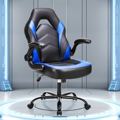 Ergonomic Gaming Chair | High Back, Flip-up Armrest, Wheeled, Height Adjustable 360°-Swivel, Sponge Filled, Solid Back Style, Synthetic Faux Leather, Lumbar Support, Manual Recliner, Wipe Clean - ANTONIA
