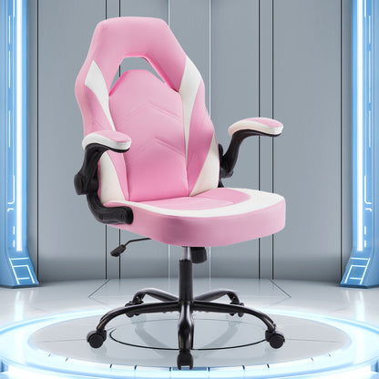 Ergonomic Gaming Chair | High Back, Flip-up Armrest, Wheeled, Height Adjustable 360°-Swivel, Sponge Filled, Solid Back Style, Synthetic Faux Leather, Lumbar Support, Manual Recliner, Wipe Clean - ANTONIA
