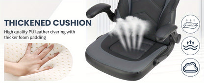 Ergonomic Gaming Chair | High Back, Flip-up Armrest, Wheeled, Height Adjustable 360°-Swivel, Sponge Filled, Solid Back Style, Synthetic Faux Leather, Lumbar Support, Manual Recliner, Wipe Clean - ANTONIA