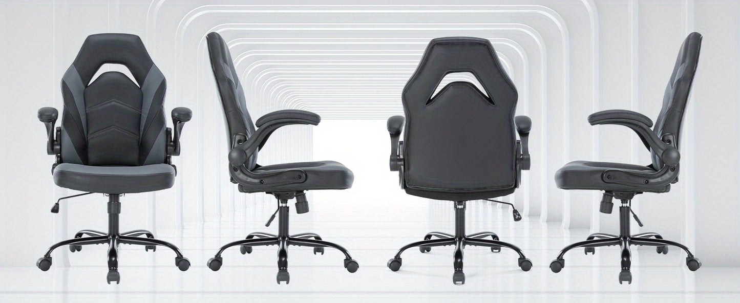 Ergonomic Gaming Chair | High Back, Flip-up Armrest, Wheeled, Height Adjustable 360°-Swivel, Sponge Filled, Solid Back Style, Synthetic Faux Leather, Lumbar Support, Manual Recliner, Wipe Clean - ANTONIA