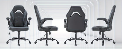 Ergonomic Gaming Chair | High Back, Flip-up Armrest, Wheeled, Height Adjustable 360°-Swivel, Sponge Filled, Solid Back Style, Synthetic Faux Leather, Lumbar Support, Manual Recliner, Wipe Clean - ANTONIA
