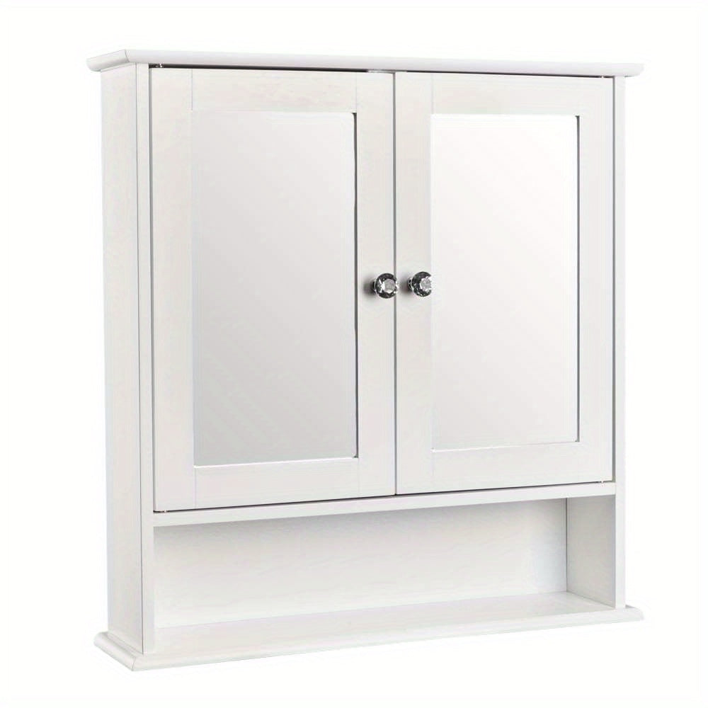 Modern White Metal Wall-Mounted Bathroom Storage Cabinet with 2 Mirror Doors & Adjustable Shelves - Space-Saving Medicine Organizer for Kitchen, Laundry Room, Hotels - Easy Assembly, No Electrical Needed, Narrow Bathroom Storage Cabinet, Contemporary Desi