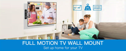 Full Motion TV Wall Mount Bracket with Articulating Arms, Swivel, Tilt, And Extension for 26-55/26-60 Inch TVs, Supports Up to 66/77 Lbs with Max VESA 400x400mm Multifunctional Mount for Home Entertainment