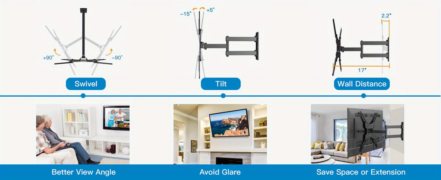 Full Motion TV Wall Mount Bracket with Articulating Arms, Swivel, Tilt, And Extension for 26-55/26-60 Inch TVs, Supports Up to 66/77 Lbs with Max VESA 400x400mm Multifunctional Mount for Home Entertainment