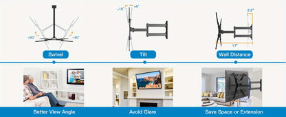 Full Motion TV Wall Mount Bracket with Articulating Arms, Swivel, Tilt, And Extension for 26-55/26-60 Inch TVs, Supports Up to 66/77 Lbs with Max VESA 400x400mm Multifunctional Mount for Home Entertainment