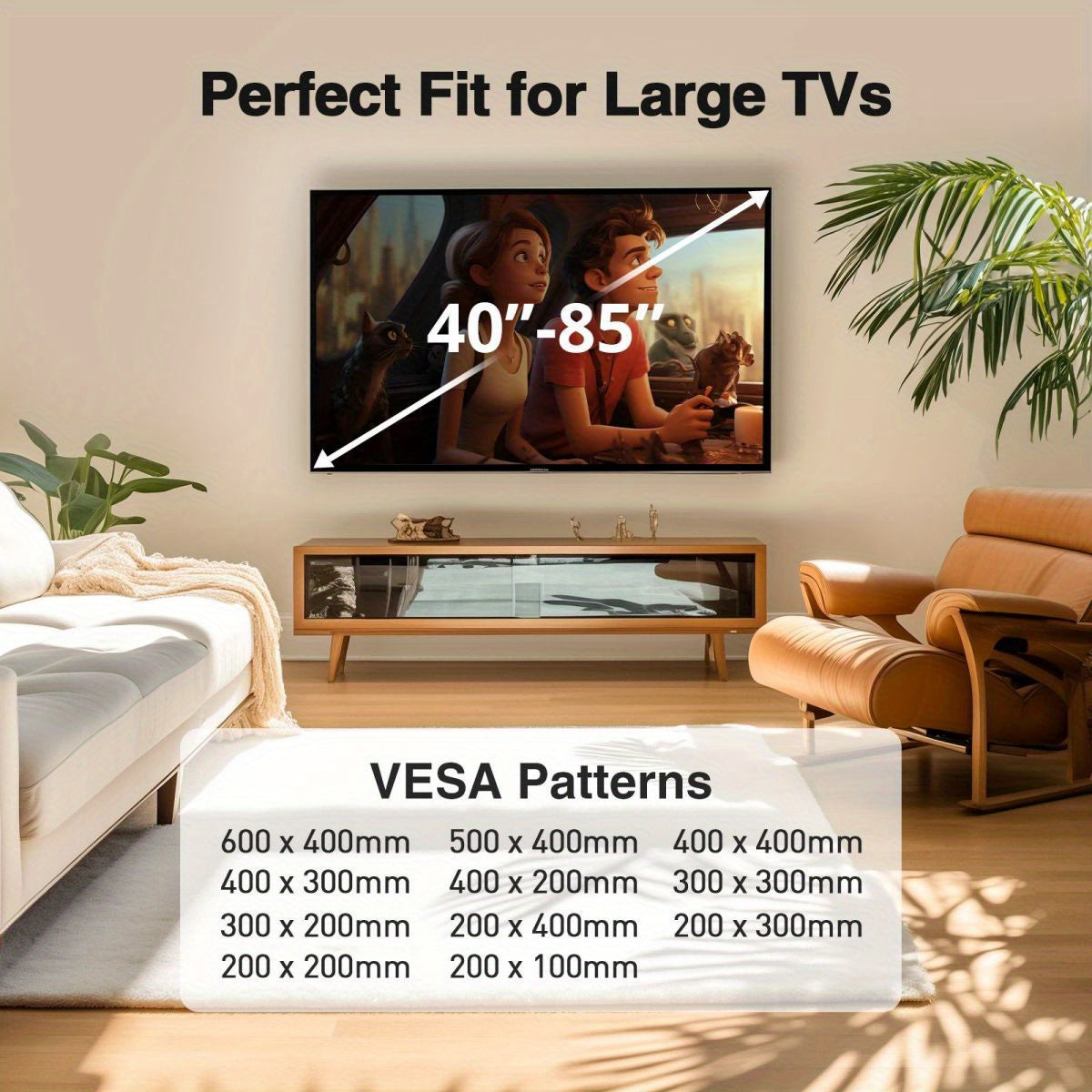 Heavy-Duty Full Motion TV Wall Mount for 40-86 Inch TVs up to 132 lbs, Full Motion TV Bracket with Tool-Free Tilt, Swivel & Extension, Compatible with 12"/16" Wood Studs, VESA 600x400mm, Space-Saving Design for Living Room, Home Theater, Office - Easy Ins
