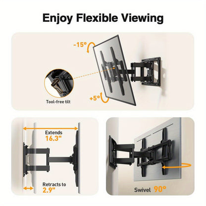 Heavy-Duty Full Motion TV Wall Mount for 40-86 Inch TVs up to 132 lbs, Full Motion TV Bracket with Tool-Free Tilt, Swivel & Extension, Compatible with 12"/16" Wood Studs, VESA 600x400mm, Space-Saving Design for Living Room, Home Theater, Office - Easy Ins