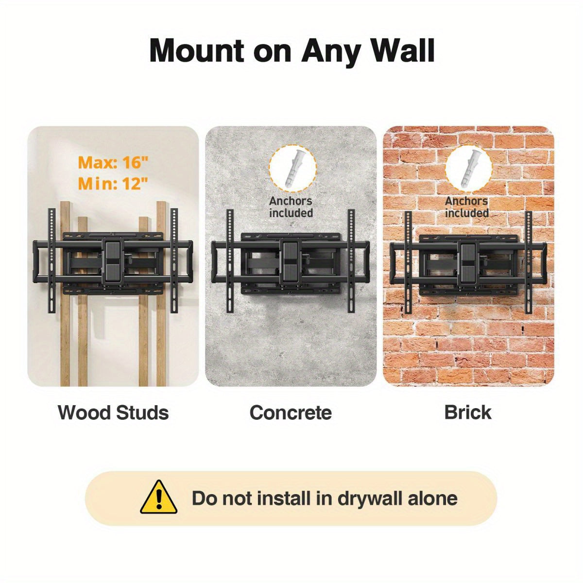 Heavy-Duty Full Motion TV Wall Mount for 40-86 Inch TVs up to 132 lbs, Full Motion TV Bracket with Tool-Free Tilt, Swivel & Extension, Compatible with 12"/16" Wood Studs, VESA 600x400mm, Space-Saving Design for Living Room, Home Theater, Office - Easy Ins
