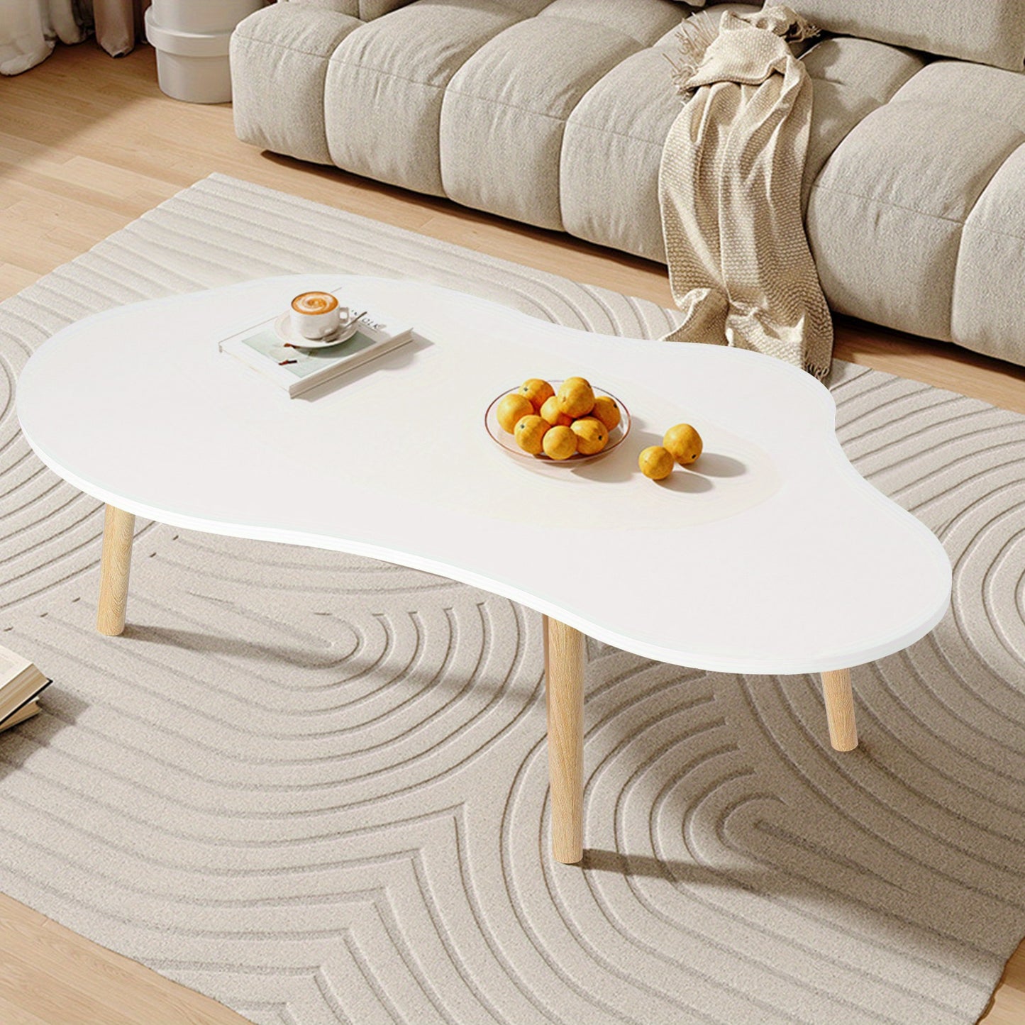 Mid-Century Modern Coffee Table, Small Coffee Table, Minimalist Display Living Room Center Cloud-Shaped Coffee Table for Living Room Dining Room Outdoor